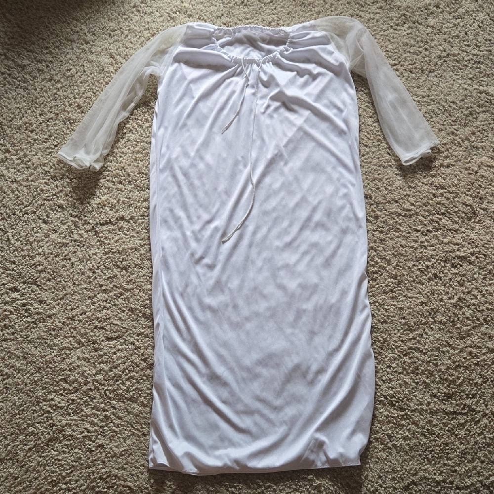 Elegant White Dress with Sheer Sleeves